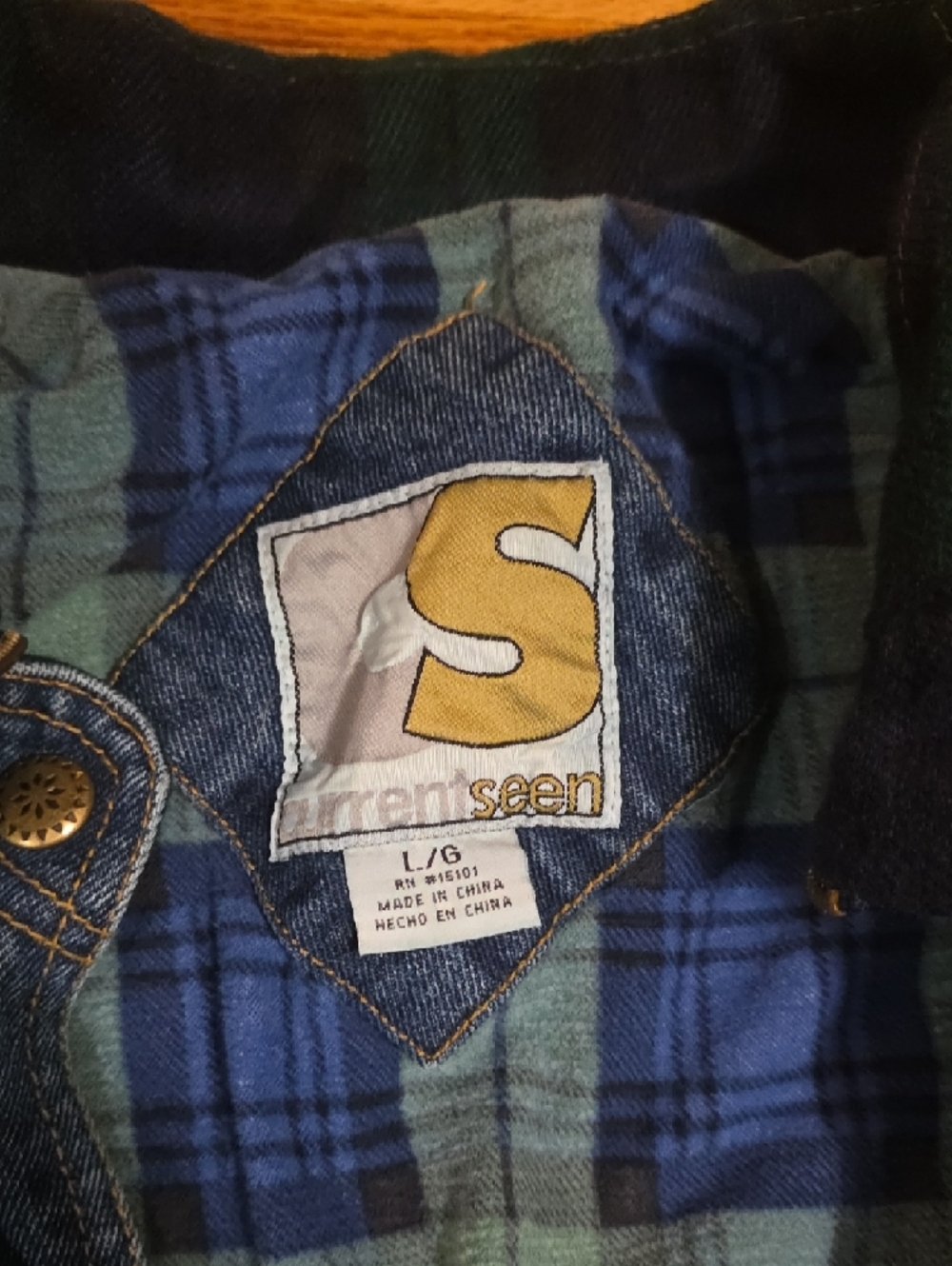 Men's Blue Denim Vintage Jacket with Plaid Lining - Picture 2 of 4